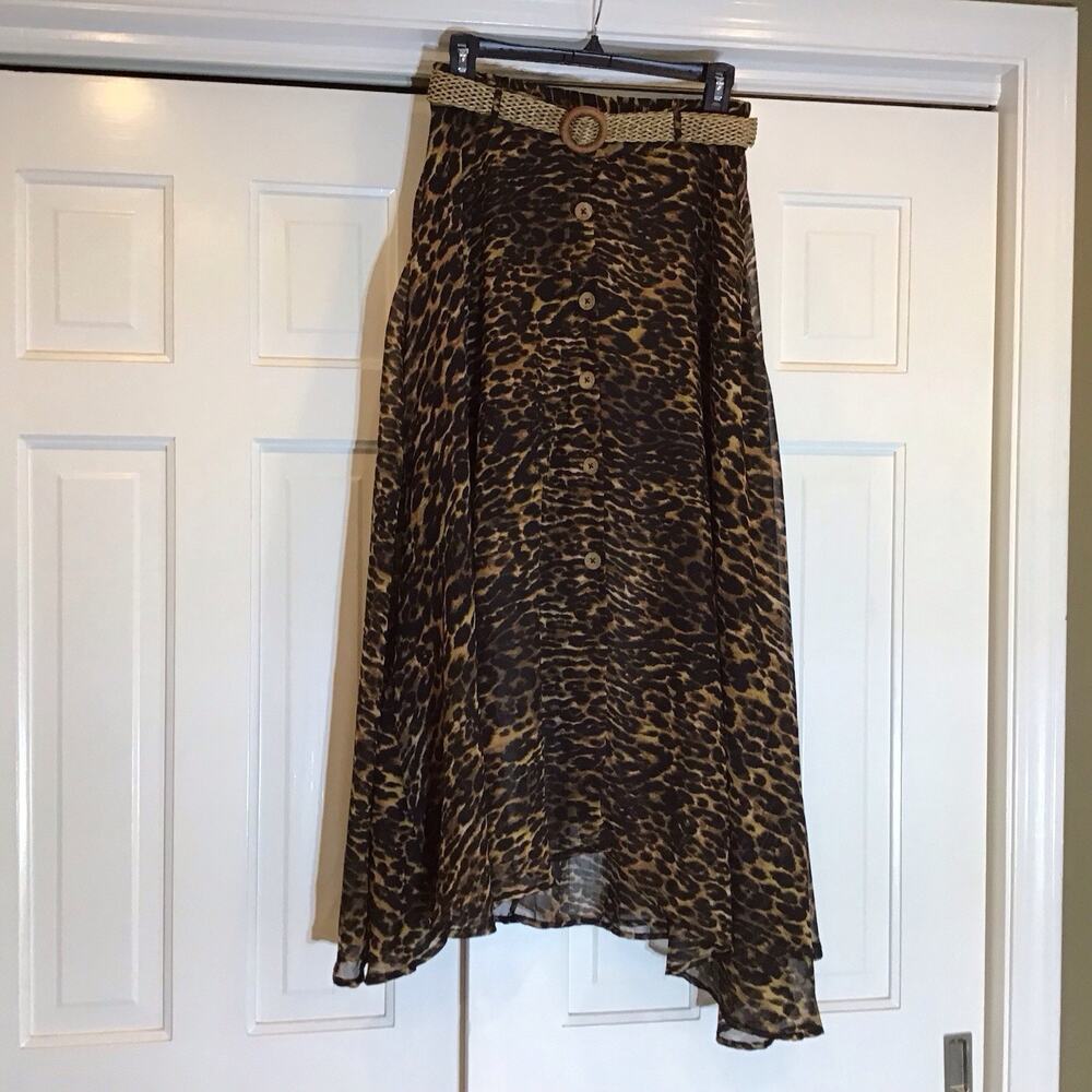 Truly 4 You Sheer Animal Print Asymmetric Midi Skirt Sz S Luxury Money Mob Wife